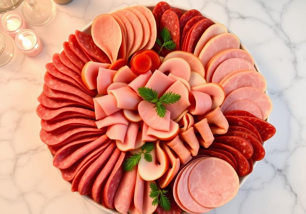 Elegant belegte Wurstplatte für den Partyservice